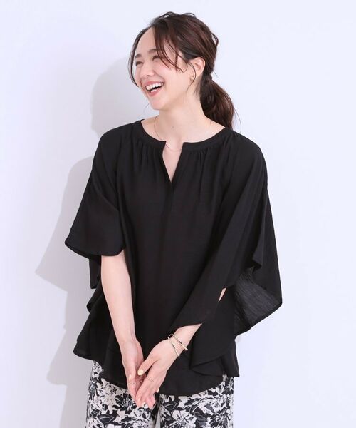 SHOO・LA・RUE / シューラルー シャツ・ブラウス | 【洗える/ひんやり】涼しく体型カバー お袖フレア ドレープブラウス | 詳細1