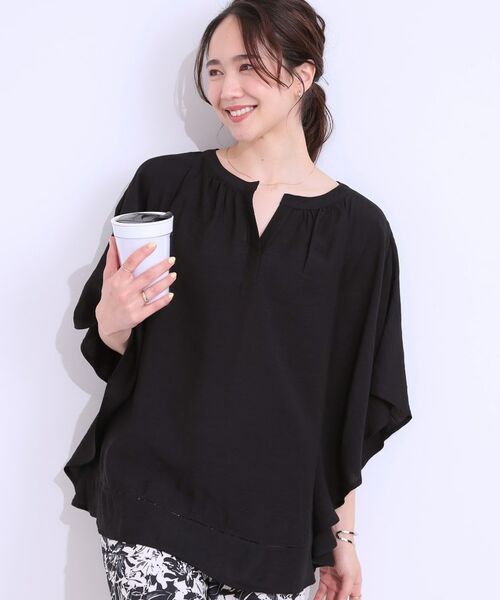 SHOO・LA・RUE / シューラルー シャツ・ブラウス | 【洗える/ひんやり】涼しく体型カバー お袖フレア ドレープブラウス(ブラック(019))