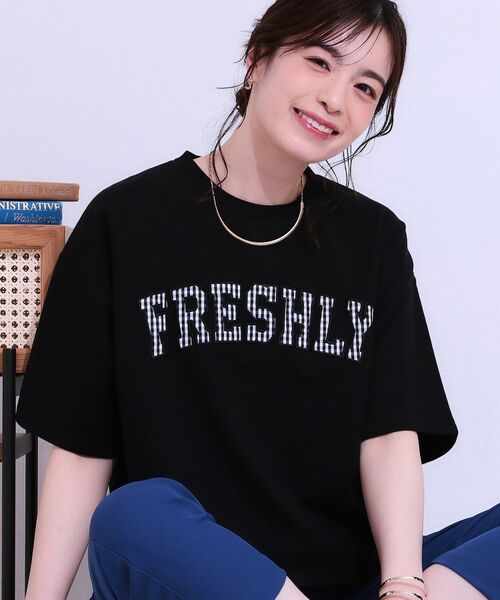 SHOO・LA・RUE / シューラルー カットソー | 【S-LL】ゆるっと大人カジュアルに 柄ロゴアソート ミニ裏毛トップス(ブラック(019))