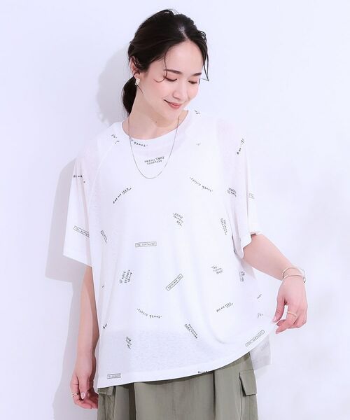 SHOO・LA・RUE / シューラルー Tシャツ | 【洗える/S-LL】ゆるっとこなれ見え 総柄プリント シアーTシャツ | 詳細1