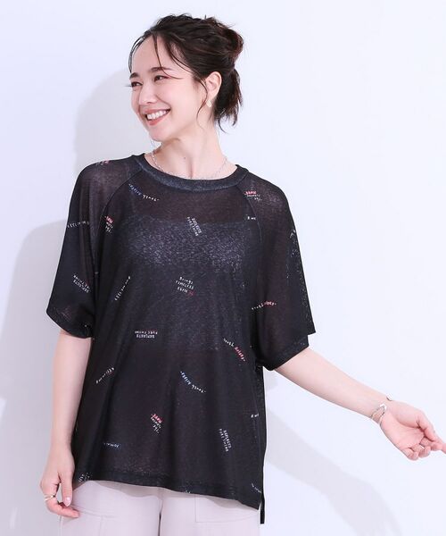 SHOO・LA・RUE / シューラルー Tシャツ | 【洗える/S-LL】ゆるっとこなれ見え 総柄プリント シアーTシャツ | 詳細5