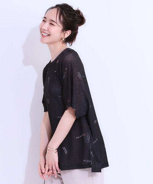 SHOO・LA・RUE / シューラルー Tシャツ | 【洗える/S-LL】ゆるっとこなれ見え 総柄プリント シアーTシャツ | 詳細6