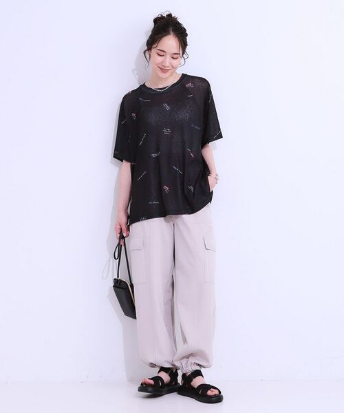 SHOO・LA・RUE / シューラルー Tシャツ | 【洗える/S-LL】ゆるっとこなれ見え 総柄プリント シアーTシャツ | 詳細7