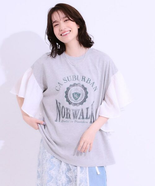 SHOO・LA・RUE / シューラルー カットソー | 【S-LL】リメイク風 ポンチョデザインTシャツ | 詳細1