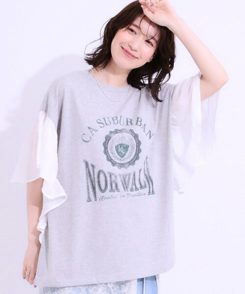 SHOO・LA・RUE/シューラルー 【S-LL】リメイク風 ポンチョデザインTシャツ ライトグレー(011) 01(S) SHOO・LA・RUE/シューラルー 【S-LL】リメイク風 ポンチョデザインTシャツ ライトグレー(011) 01(S)