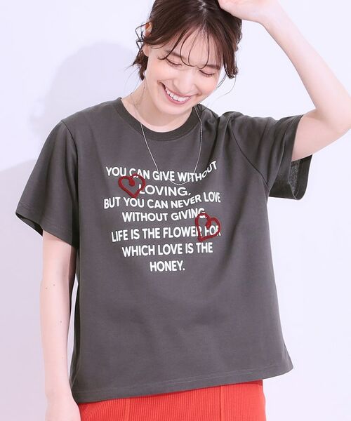 SHOO・LA・RUE / シューラルー Tシャツ | 【S-LL】選べる4柄 デザイン刺繍アソートTシャツ(チャコールグレー(414))