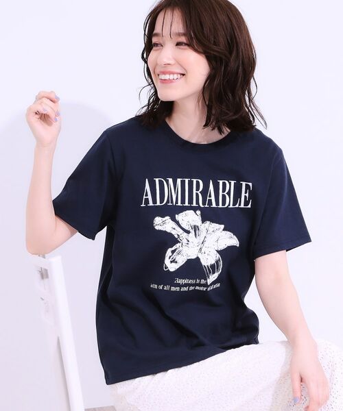 SHOO・LA・RUE / シューラルー Tシャツ | 【S-LL】選べる4柄 デザイン刺繍アソートTシャツ(ネイビー(294))