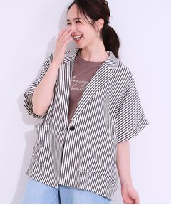 SHOO・LA・RUE / シューラルー テーラードジャケット | 【セットアップ可能/ひんやり/吸水速乾】サッカーストライプ テーラードカラーシャツジャケット