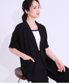 SHOO・LA・RUE / シューラルー テーラードジャケット | 【セットアップ可能/ひんやり/吸水速乾】サッカーストライプ テーラードカラーシャツジャケット