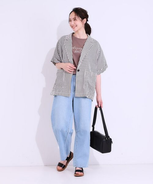 SHOO・LA・RUE / シューラルー テーラードジャケット | 【セットアップ可能/ひんやり/吸水速乾】サッカーストライプ テーラードカラーシャツジャケット | 詳細11