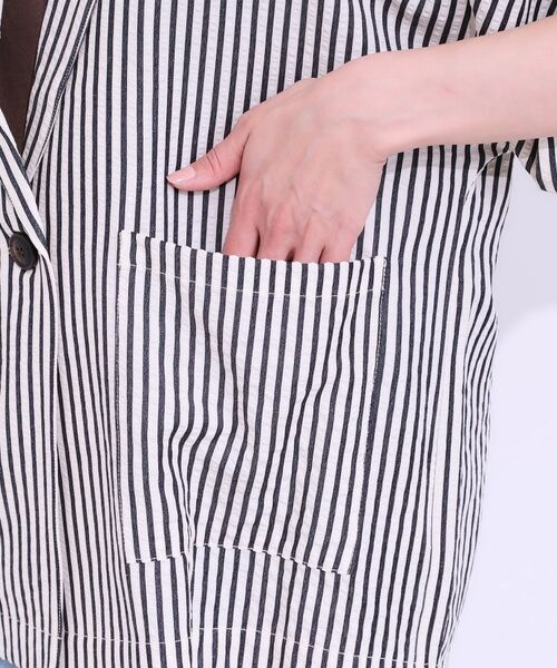 SHOO・LA・RUE / シューラルー テーラードジャケット | 【セットアップ可能/ひんやり/吸水速乾】サッカーストライプ テーラードカラーシャツジャケット | 詳細18