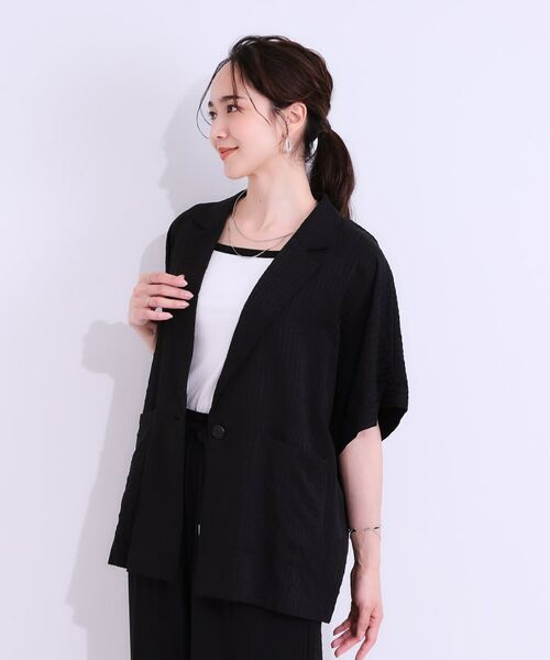 SHOO・LA・RUE / シューラルー テーラードジャケット | 【セットアップ可能/ひんやり/吸水速乾】サッカーストライプ テーラードカラーシャツジャケット | 詳細2