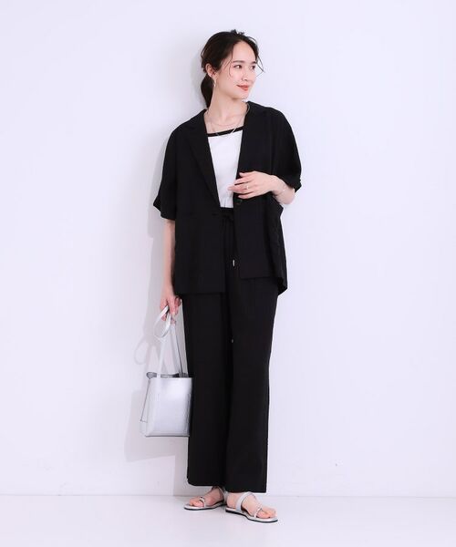 SHOO・LA・RUE / シューラルー テーラードジャケット | 【セットアップ可能/ひんやり/吸水速乾】サッカーストライプ テーラードカラーシャツジャケット | 詳細3