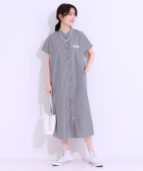 SHOO・LA・RUE / シューラルー ミニ丈・ひざ丈ワンピース | バックロゴが目を惹く ストライプシャツワンピース | 詳細1