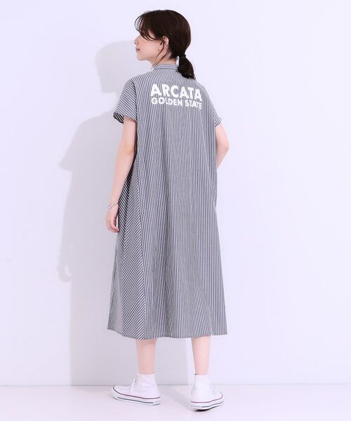 SHOO・LA・RUE / シューラルー ミニ丈・ひざ丈ワンピース | バックロゴが目を惹く ストライプシャツワンピース | 詳細3