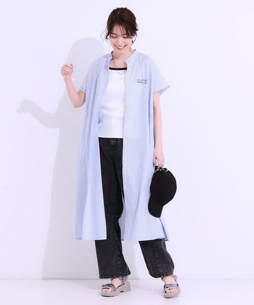 SHOO・LA・RUE / シューラルー ミニ丈・ひざ丈ワンピース | バックロゴが目を惹く ストライプシャツワンピース | 詳細5