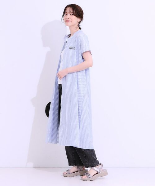 SHOO・LA・RUE / シューラルー ミニ丈・ひざ丈ワンピース | バックロゴが目を惹く ストライプシャツワンピース | 詳細6