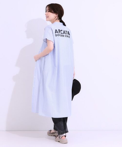 SHOO・LA・RUE / シューラルー ミニ丈・ひざ丈ワンピース | バックロゴが目を惹く ストライプシャツワンピース | 詳細7