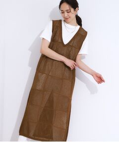 SHOO・LA・RUE / シューラルー ロング・マキシ丈ワンピース | 【前後2WAY】リネンライクブークレ パッチワーク風ニットワンピース