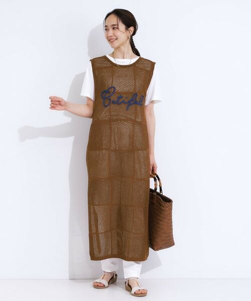 SHOO・LA・RUE / シューラルー ロング・マキシ丈ワンピース | 【前後2WAY】リネンライクブークレ パッチワーク風ニットワンピース | 詳細11