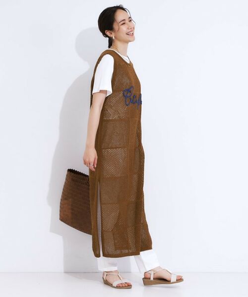 SHOO・LA・RUE / シューラルー ロング・マキシ丈ワンピース | 【前後2WAY】リネンライクブークレ パッチワーク風ニットワンピース | 詳細12