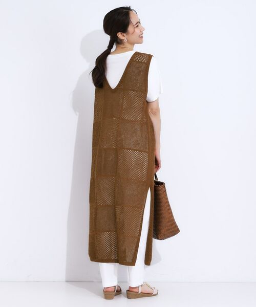 SHOO・LA・RUE / シューラルー ロング・マキシ丈ワンピース | 【前後2WAY】リネンライクブークレ パッチワーク風ニットワンピース | 詳細13