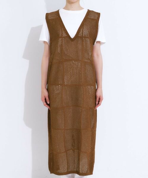 SHOO・LA・RUE / シューラルー ロング・マキシ丈ワンピース | 【前後2WAY】リネンライクブークレ パッチワーク風ニットワンピース | 詳細15