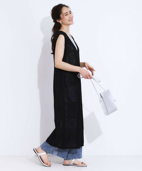 SHOO・LA・RUE / シューラルー ロング・マキシ丈ワンピース | 【前後2WAY】リネンライクブークレ パッチワーク風ニットワンピース | 詳細2