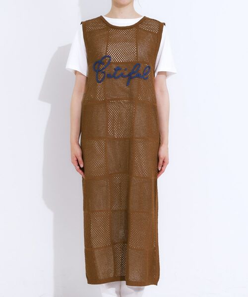 SHOO・LA・RUE / シューラルー ロング・マキシ丈ワンピース | 【前後2WAY】リネンライクブークレ パッチワーク風ニットワンピース | 詳細22