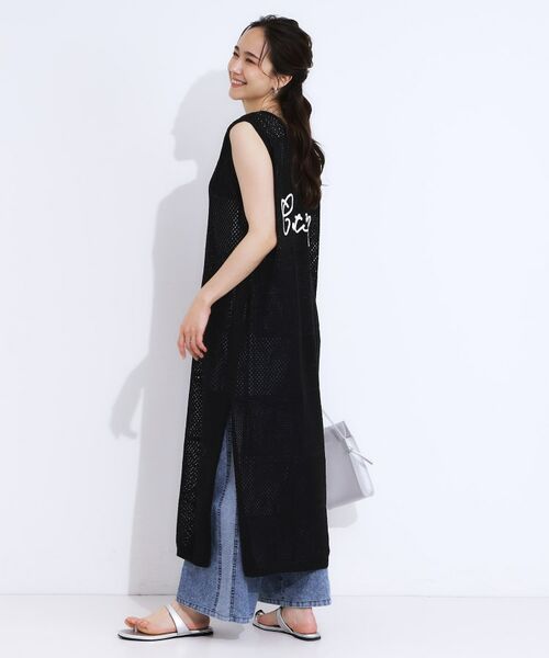 SHOO・LA・RUE / シューラルー ロング・マキシ丈ワンピース | 【前後2WAY】リネンライクブークレ パッチワーク風ニットワンピース | 詳細3