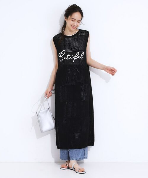 SHOO・LA・RUE / シューラルー ロング・マキシ丈ワンピース | 【前後2WAY】リネンライクブークレ パッチワーク風ニットワンピース | 詳細4