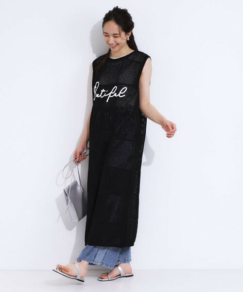 SHOO・LA・RUE / シューラルー ロング・マキシ丈ワンピース | 【前後2WAY】リネンライクブークレ パッチワーク風ニットワンピース | 詳細5