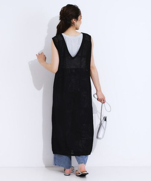 SHOO・LA・RUE / シューラルー ロング・マキシ丈ワンピース | 【前後2WAY】リネンライクブークレ パッチワーク風ニットワンピース | 詳細6