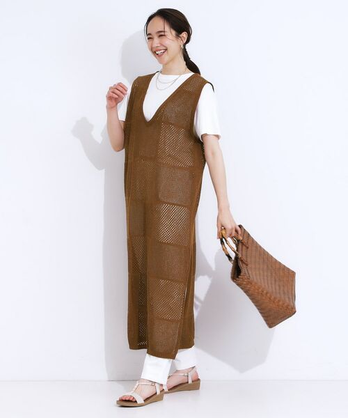 SHOO・LA・RUE / シューラルー ロング・マキシ丈ワンピース | 【前後2WAY】リネンライクブークレ パッチワーク風ニットワンピース | 詳細9