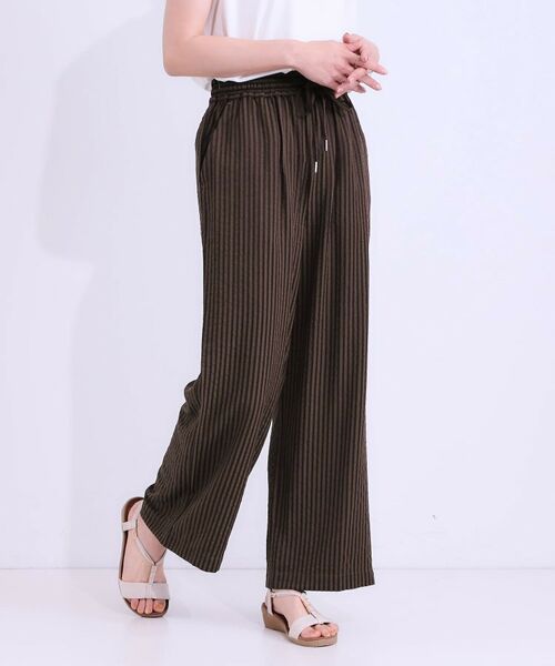 SHOO・LA・RUE / シューラルー パンツ | 【セットアップ可能/ひんやり/吸水速乾】サッカーストライプイージーパンツ(ブラウン(344))