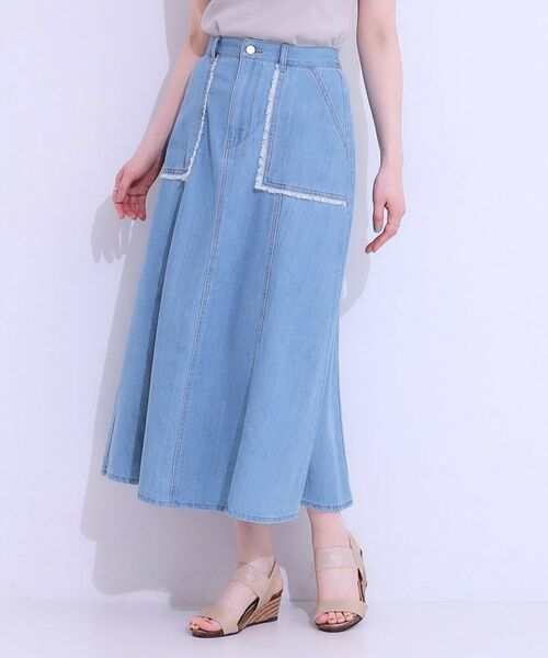 SHOO・LA・RUE / シューラルー スカート | 【S-LL】フリンジポケットがアクセント デニムフレアスカート | 詳細1