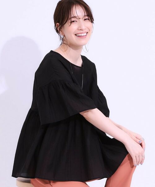 SHOO・LA・RUE / シューラルー シャツ・ブラウス | 【S-LL】ふわっと揺れる ペプラムデザインブラウス(ブラック(019))
