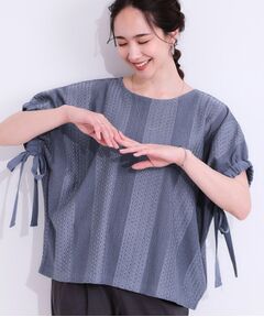 SHOO・LA・RUE / シューラルー シャツ・ブラウス | 【S-LL/二の腕カバー】お袖ギャザーリボン アイレット刺繍トップス
