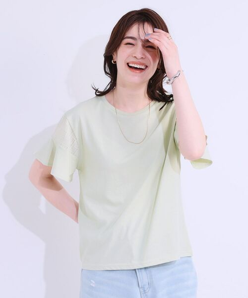 SHOO・LA・RUE / シューラルー カットソー | 【ひんやり/プチプラ】女性らしさ溢れる お袖シアーフリルトップス | 詳細1