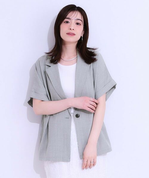 SHOO・LA・RUE / シューラルー テーラードジャケット | 【セットアップ可】麻調半袖ジャケット | 詳細1
