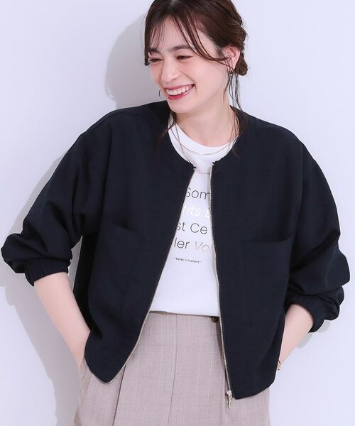 SHOO・LA・RUE / シューラルー レザーブルゾン・ジャケット | 【洗える/S-LL/ひんやり/UV】さらりと羽織れる 麻調ZIPブルゾン(ネイビー(094))