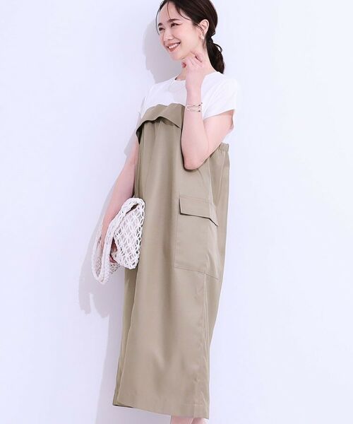 SHOO・LA・RUE / シューラルー ロング・マキシ丈ワンピース | 【洗える/S-LL】1枚でコーデが完成 異素材ドッキングワンピース(オフホワイト(503))