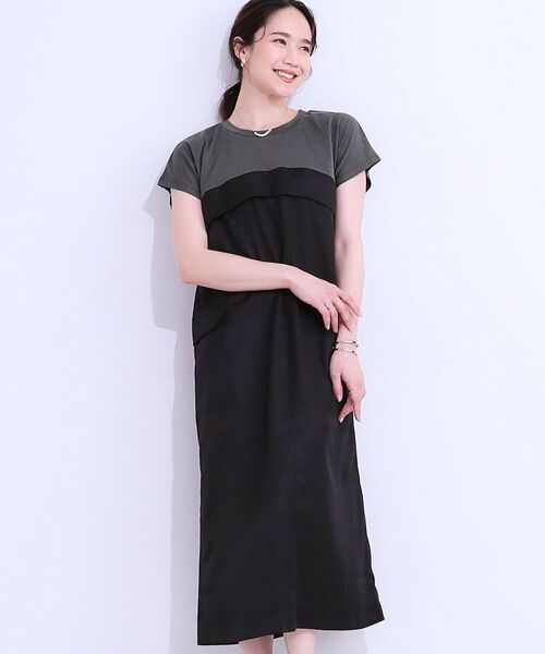 SHOO・LA・RUE / シューラルー ロング・マキシ丈ワンピース | 【洗える/S-LL】1枚でコーデが完成 異素材ドッキングワンピース(チャコールグレー(514))