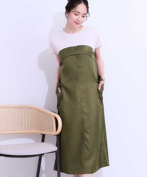 SHOO・LA・RUE / シューラルー ロング・マキシ丈ワンピース | 【洗える/S-LL】1枚でコーデが完成 異素材ドッキングワンピース(グレージュ(550))