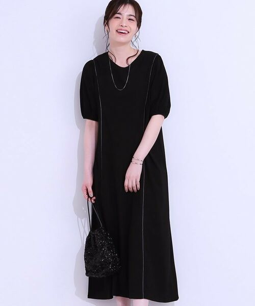 SHOO・LA・RUE / シューラルー ロング・マキシ丈ワンピース | 【ひんやり/S-LL】微配色ラインですっきり見え 大人のためのワンピース(ブラック(019))