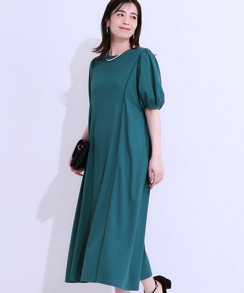SHOO・LA・RUE / シューラルー ロング・マキシ丈ワンピース | 【ひんやり/S-LL】微配色ラインですっきり見え 大人のためのワンピース(ブルーグリーン(097))