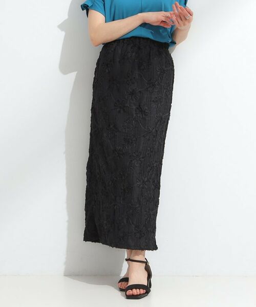 SHOO・LA・RUE / シューラルー ロング・マキシ丈スカート | 【S-LL】花柄レースナロースカート(ブラック(019))