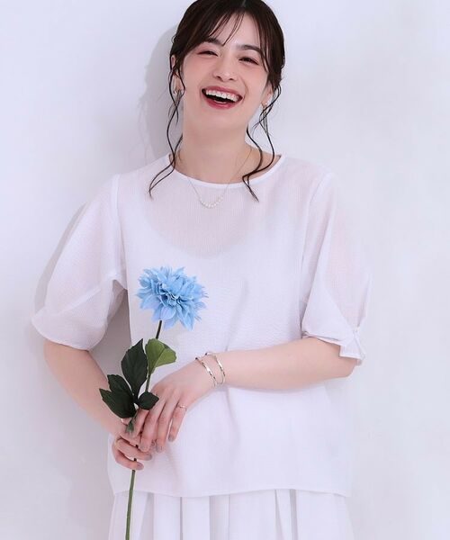 SHOO・LA・RUE / シューラルー シャツ・ブラウス | 【S-LL/セットアップ可/5分袖】涼しくこなれる お袖タックブラウス(オフホワイト(003))