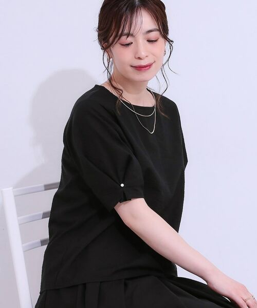 SHOO・LA・RUE / シューラルー シャツ・ブラウス | 【S-LL/セットアップ可/5分袖】涼しくこなれる お袖タックブラウス(ブラック(019))