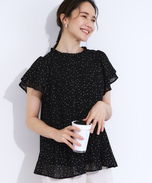 SHOO・LA・RUE / シューラルー シャツ・ブラウス | 【S-LL】プチフリル襟がフェミニン プリーツブラウス(ブラック(119))